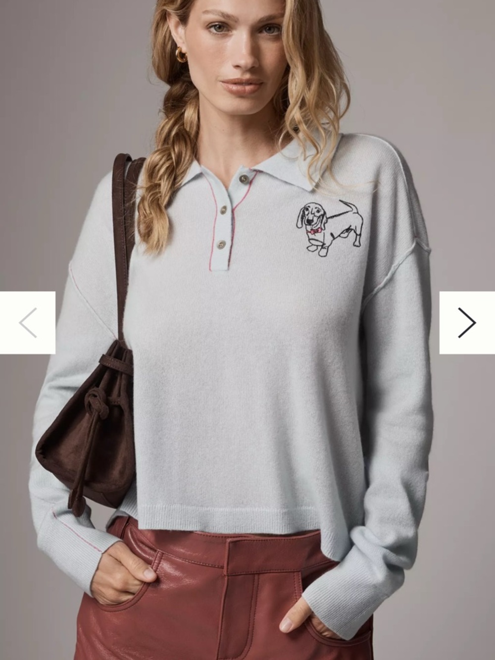 Pilcro Light Blue Polo Sweater with Embroidered Dog